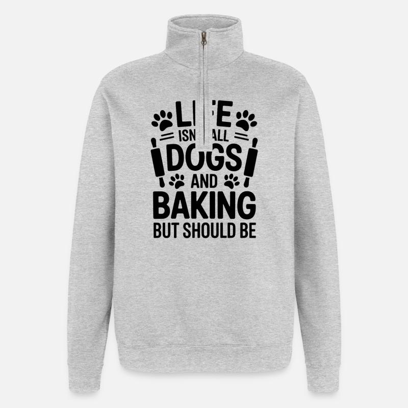 Backen Spruch Hunde Lustiges Backen Geschenk - Quarter-Zip-Sweatshirt - Grau meliert