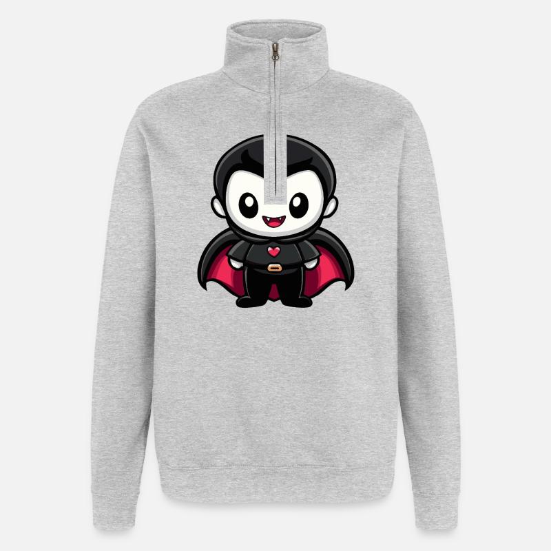 Vampire Halloween Bande dessinée mignonne - Sweat à zip 1/4 - gris chiné