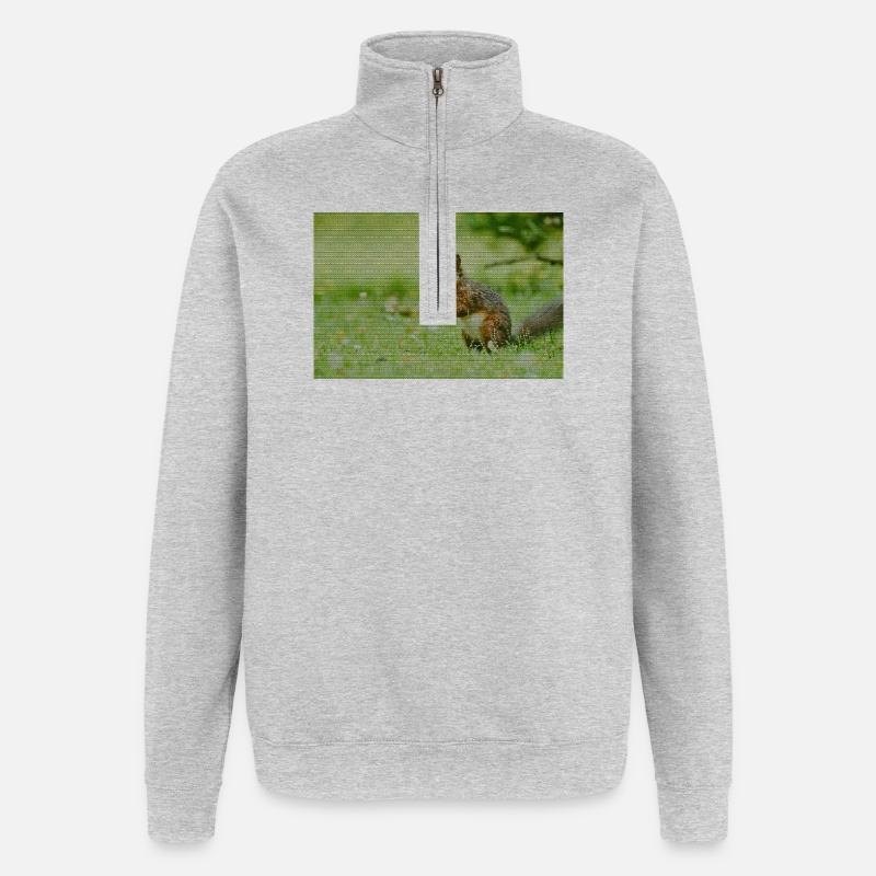Eichhörnchen Wald Muster - Quarter-Zip-Sweatshirt - Grau meliert