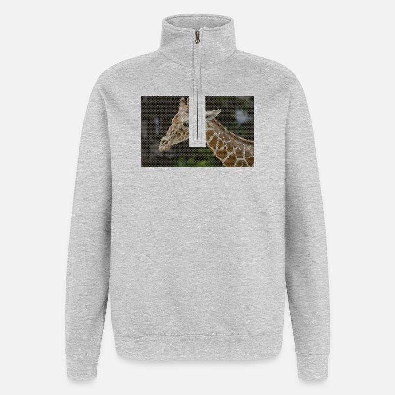 Giraffe mit Dreieckmuster - Quarter-Zip-Sweatshirt - Grau meliert