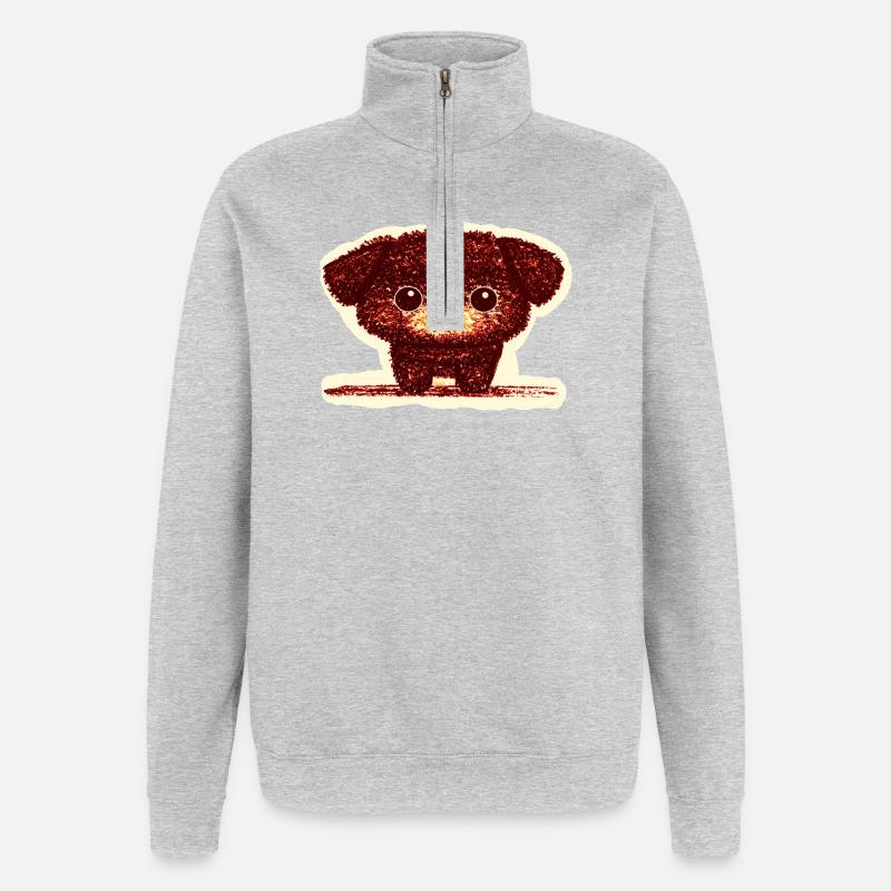 Winziges Hündchen (Rot) - Quarter-Zip-Sweatshirt - Grau meliert