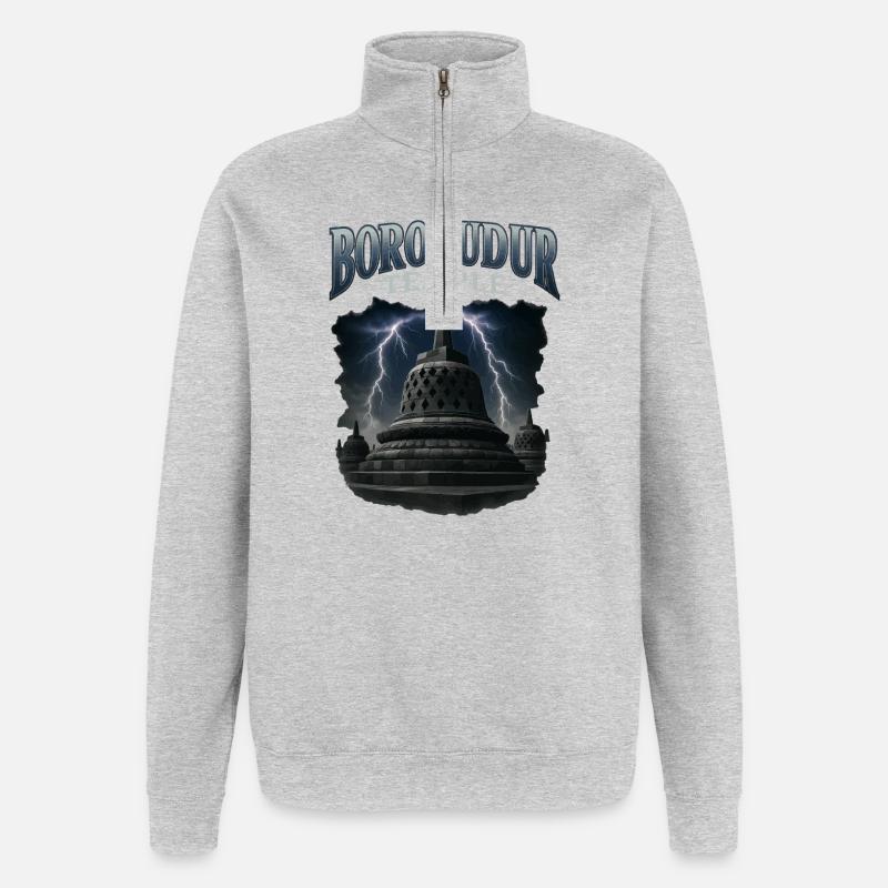 Borobudur Tempel - Quarter-Zip-Sweatshirt - Grau meliert