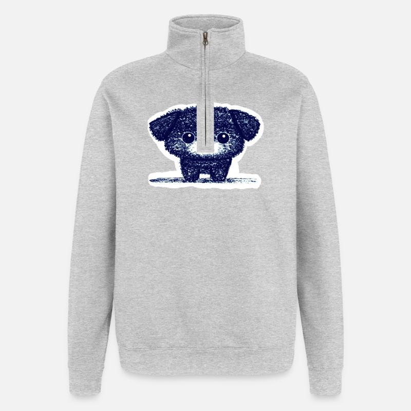 Winziges Hündchen (Blau) - Quarter-Zip-Sweatshirt - Grau meliert