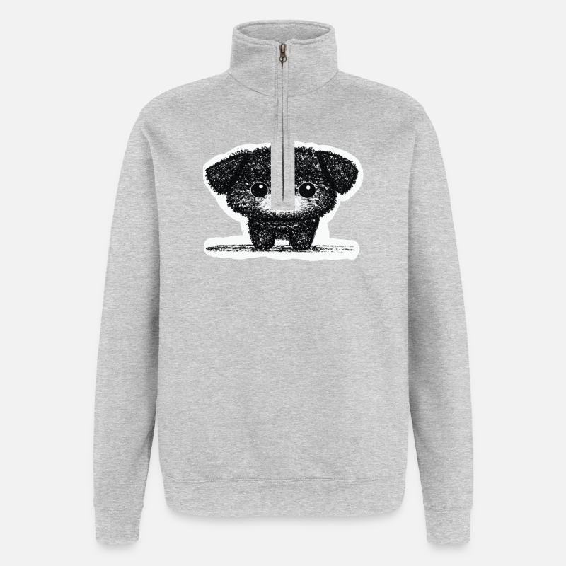 Winziges Hündchen (Grau) - Quarter-Zip-Sweatshirt - Grau meliert