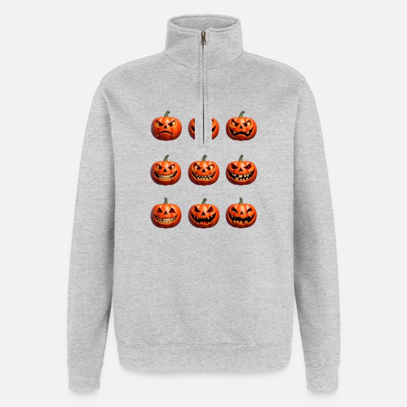Halloween Pumpkin Faces Pattern - Quarter-Zip Sweatshirt - heather grey