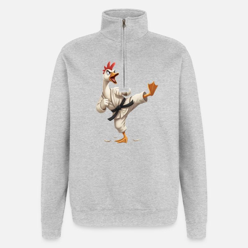 Kampfhahn Karateheld - Quarter-Zip-Sweatshirt - Grau meliert