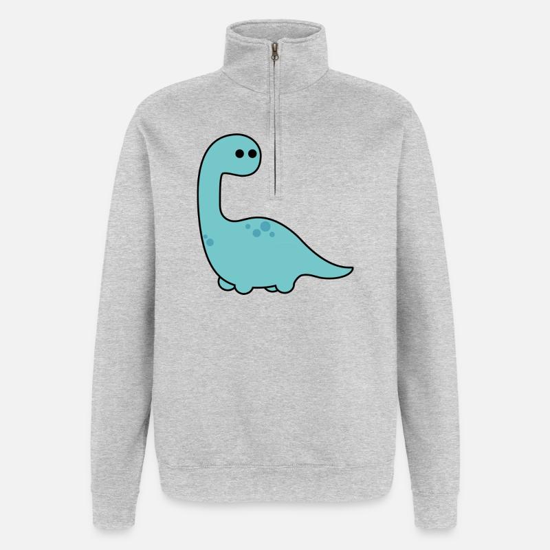 Long Cou Dino Blue Cartoon - Sweat à zip 1/4 - gris chiné