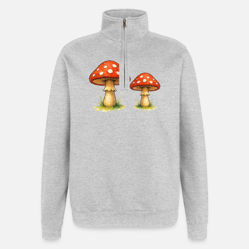 Red toadstools in the grass - Quarter-Zip Sweatshirt - heather grey