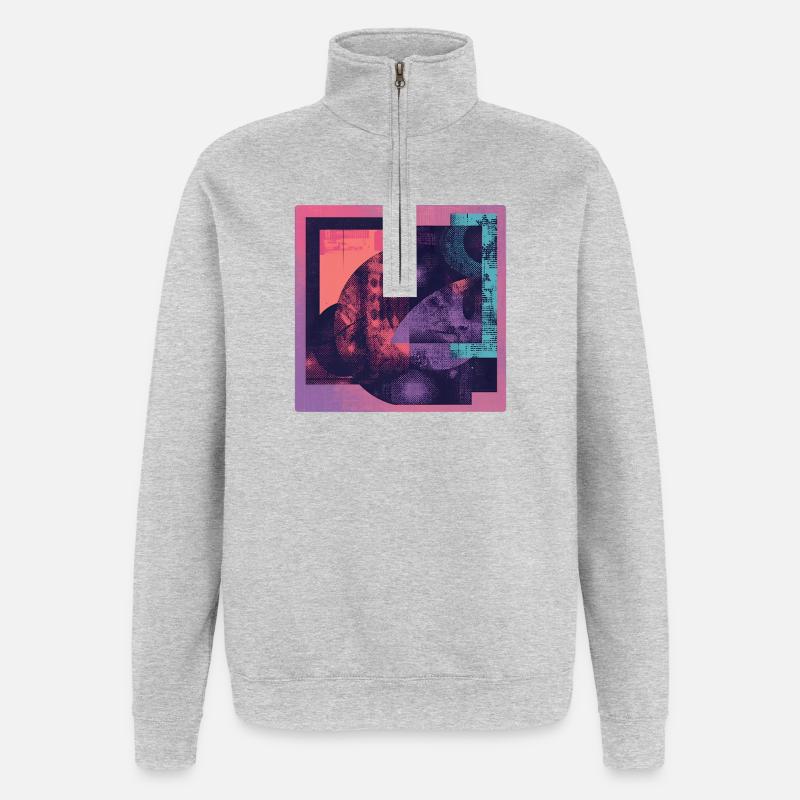 Neon Collage Geometric Pattern - Quarter-Zip Sweatshirt - heather grey