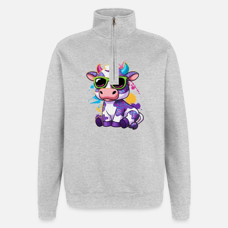 Kuhbauer Milchbauer Bauer Bauernhof Motiv - Quarter-Zip-Sweatshirt - Grau meliert