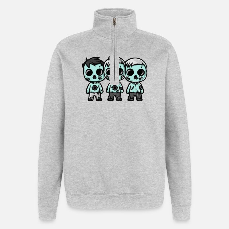 Zombies Halloween Niedlich Comic - Quarter-Zip-Sweatshirt - Grau meliert