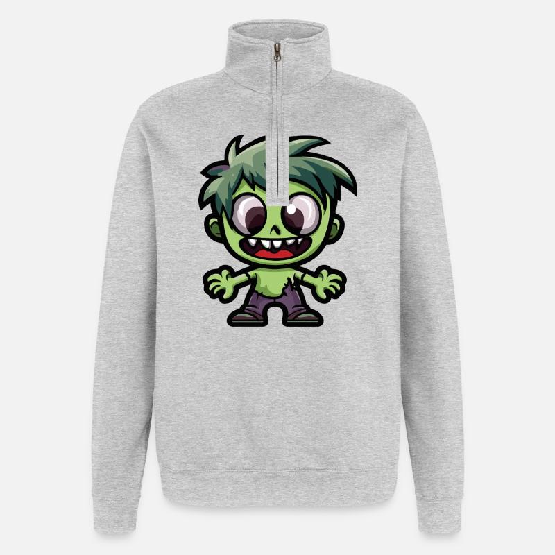 Zombie Halloween Niedlich Comic - Quarter-Zip-Sweatshirt - Grau meliert