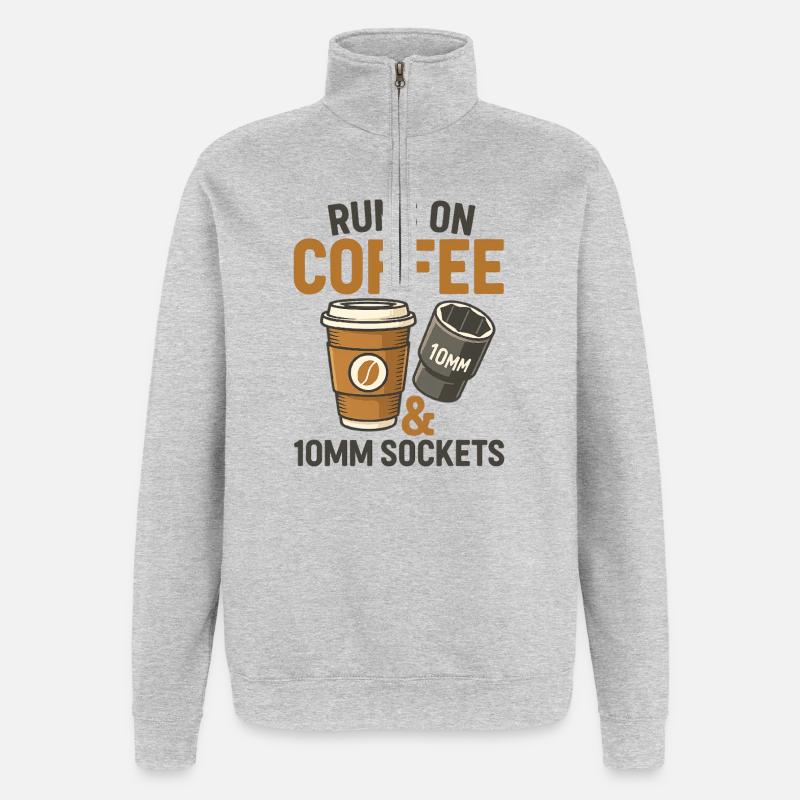 Läuft mit Kaffee und 10-mm-Buchse - Quarter-Zip-Sweatshirt - Grau meliert