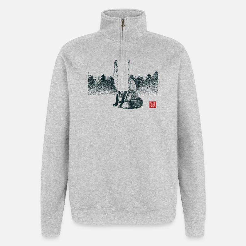 Kitsune Fuchs mit Hanko Stempel - Quarter-Zip-Sweatshirt - Grau meliert