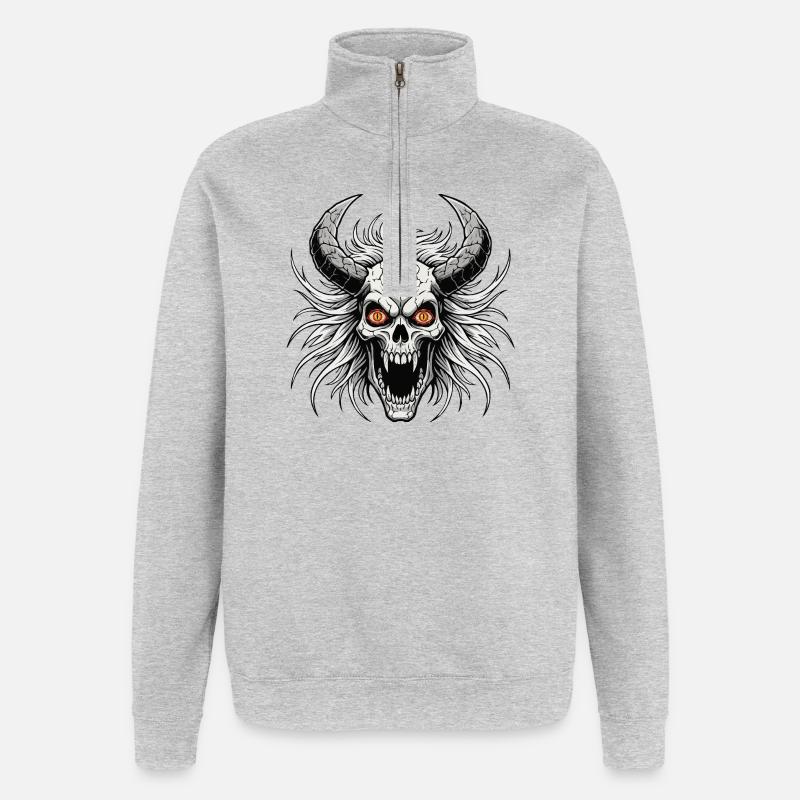 Devil skull with horns - Quarter-Zip Sweatshirt - heather grey