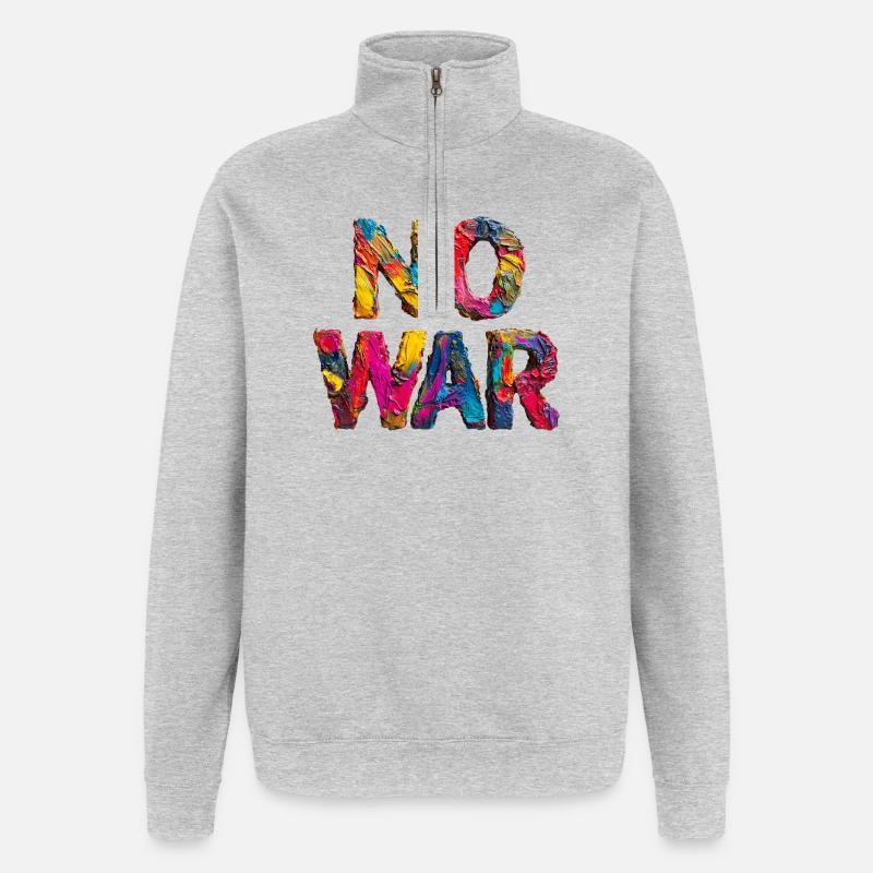 No War Farbstarkes Statement - Quarter-Zip-Sweatshirt - Grau meliert