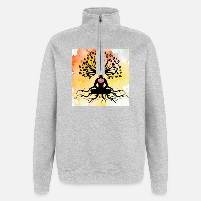 Arbre de vie lotus bouddha - Sweat à zip 1/4 - gris chiné