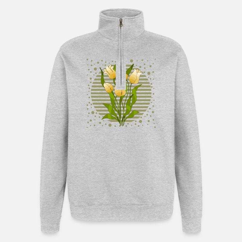 Fleur - Sweat à zip 1/4 - gris chiné