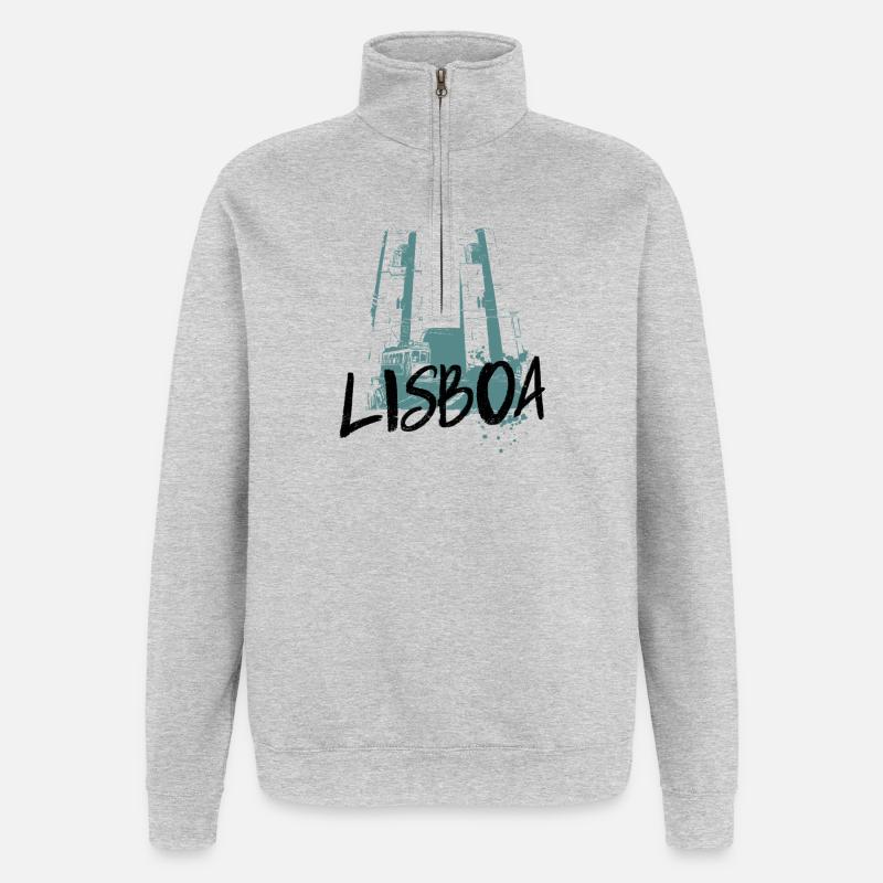 Tramway et cathédrale, Lisbonne illustration bleue - Sweat à zip 1/4 - gris chiné