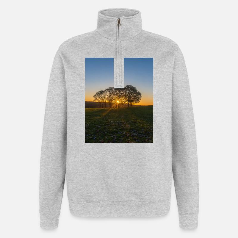 Temple Newham arbre lever du soleil - Sweat à zip 1/4 - gris chiné