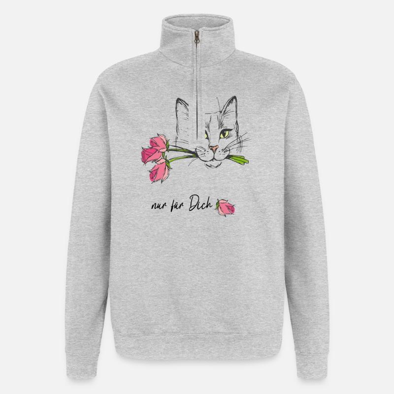 Chat aux roses - Sweat à zip 1/4 - gris chiné