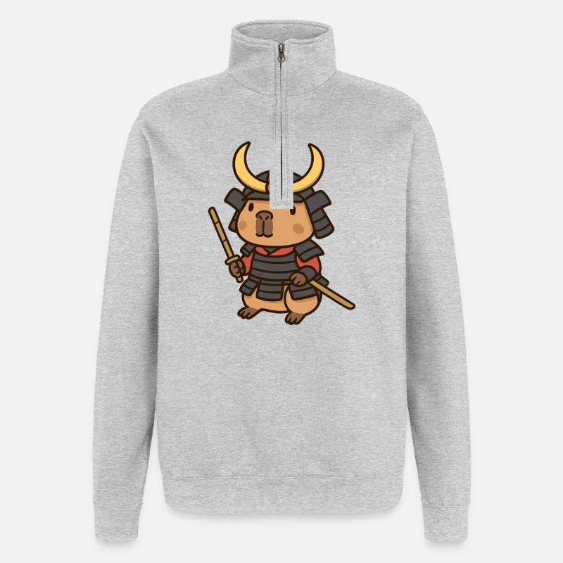 Samurai Capybara – Brave & Serene ⚔️🦫 - Quarter-Zip Sweatshirt - heather grey
