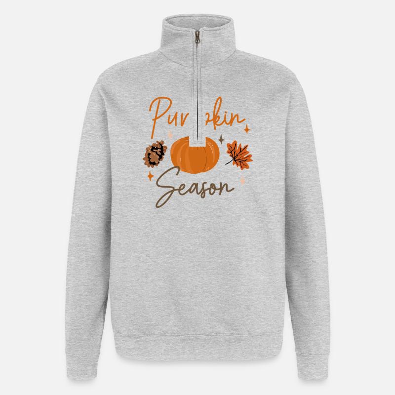 Graphique de la saison des citrouilles - Sweat à zip 1/4 - gris chiné