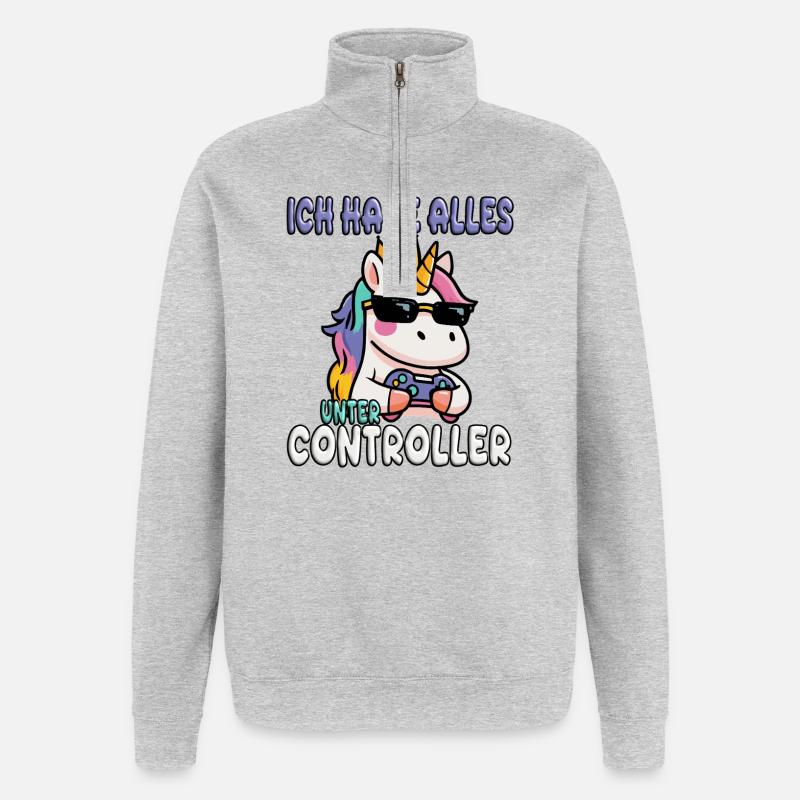 Einhorn gaming controller - Quarter-Zip-Sweatshirt - Grau meliert