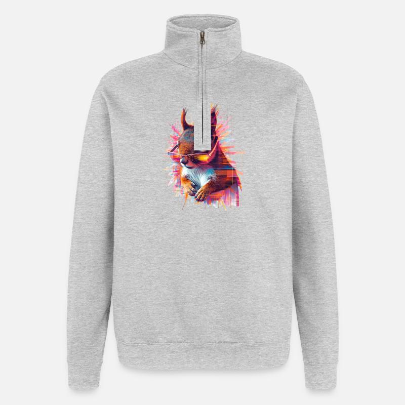 Neon Eichhörnchen mit Sonnenbrille – Glitch Art - Quarter-Zip-Sweatshirt - Grau meliert