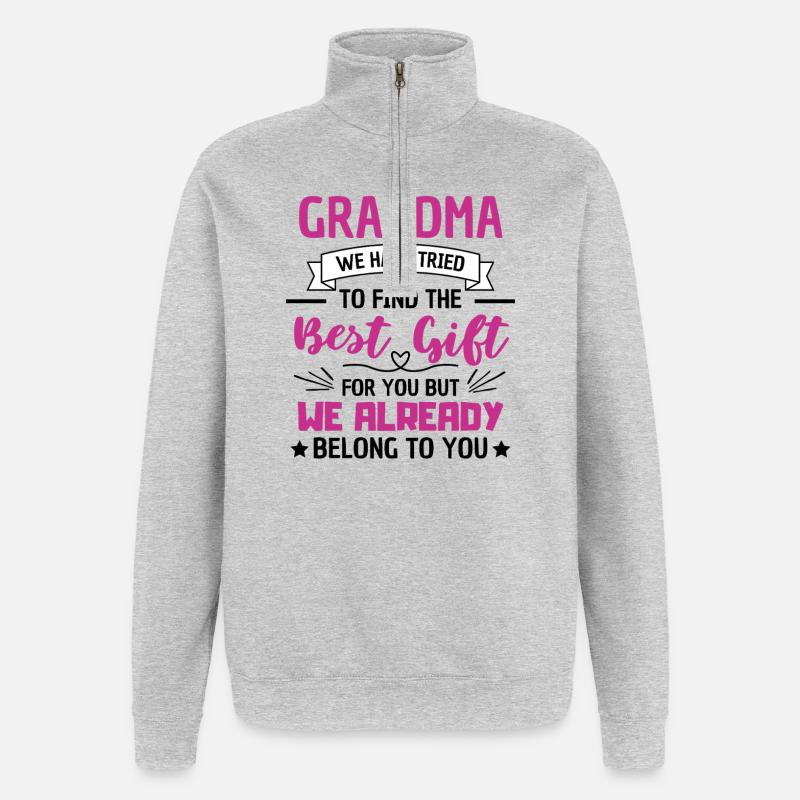 Mignonne grand-mère disant grand-mère amour - Sweat à zip 1/4 - gris chiné