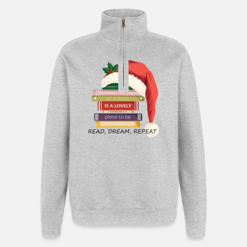 Book Stack with Christmas hat - Quarter-Zip Sweatshirt - heather grey