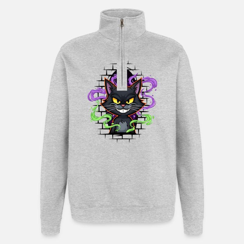 Graffiti chat néon - Sweat à zip 1/4 - gris chiné