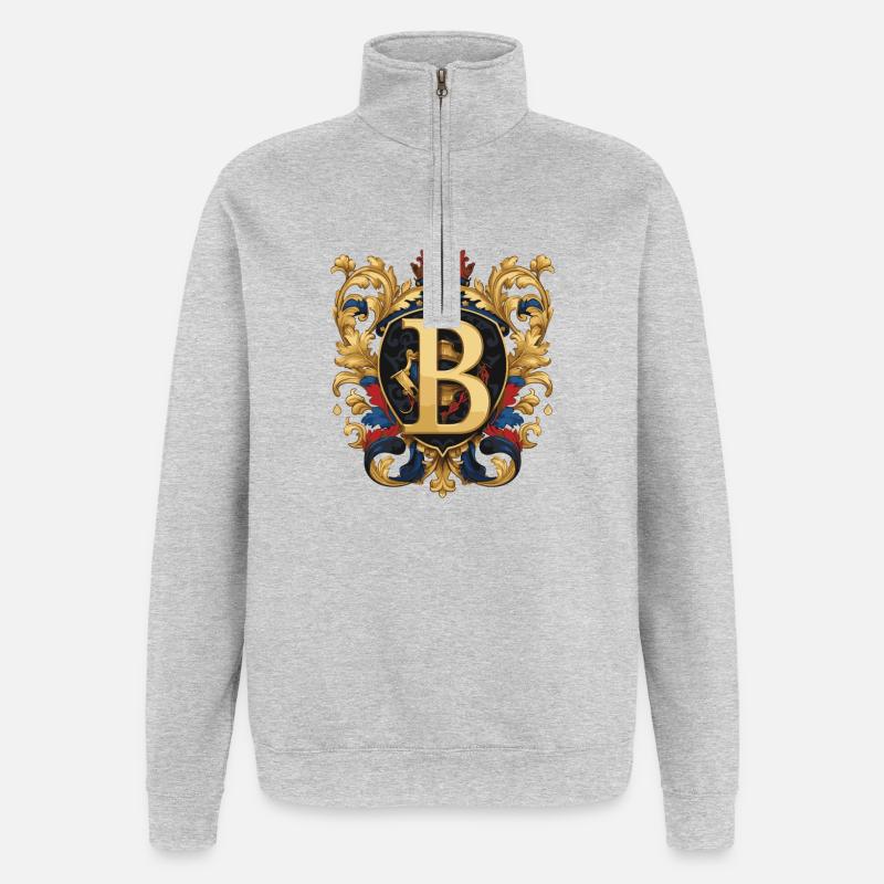 B Buchstabe Name Krone - Quarter-Zip-Sweatshirt - Grau meliert