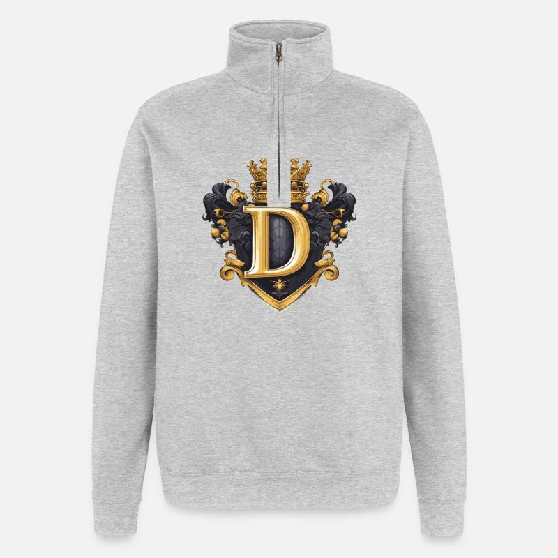 D Buchstabe Name Krone - Quarter-Zip-Sweatshirt - Grau meliert