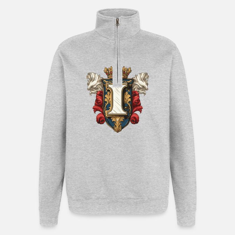 I Buchstabe Name Krone - Quarter-Zip-Sweatshirt - Grau meliert