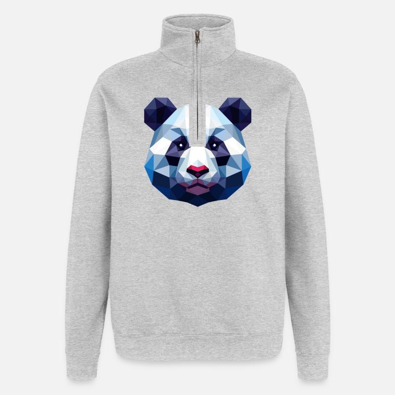 Panda Lowpoly - Sweat à zip 1/4 - gris chiné
