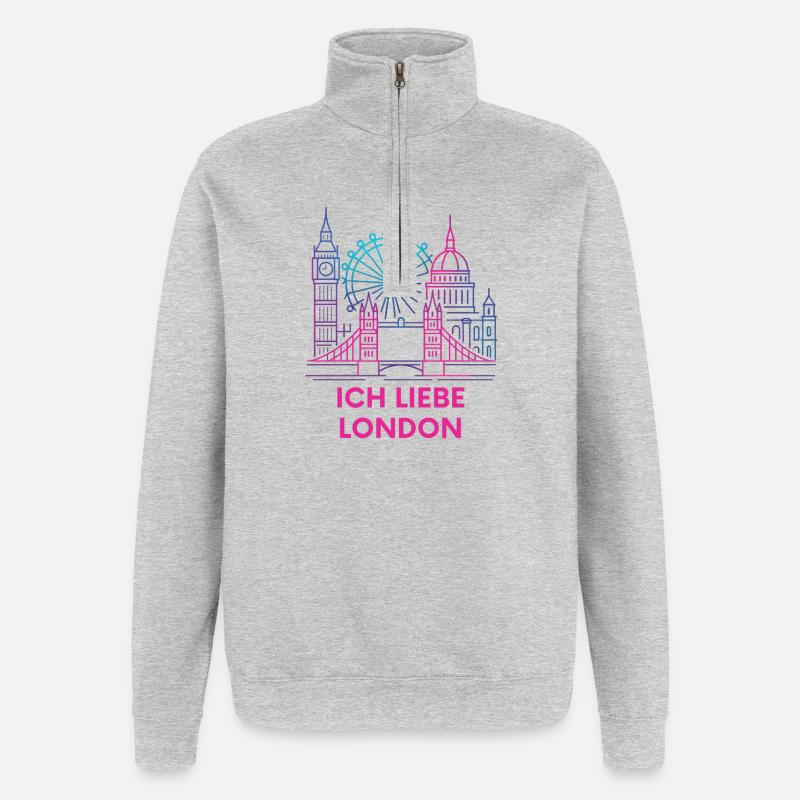 Déclaration d’amour de Londres néon - Sweat à zip 1/4 - gris chiné