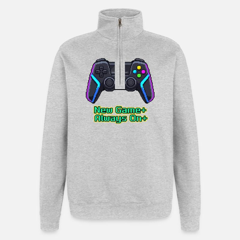 Neon Pixel Controller Neues Spiel Plus - Quarter-Zip-Sweatshirt - Grau meliert