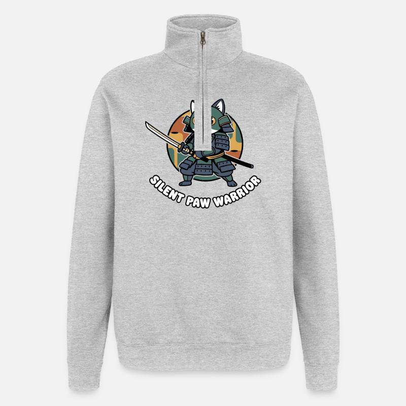 Silent Paws Samurai Warrior Cat - Quarter-Zip Sweatshirt - heather grey