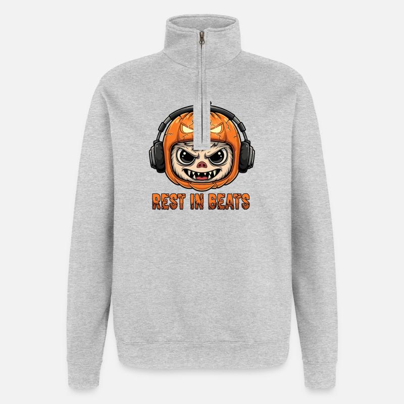 Kürbis-DJ Monkey Rest Beats - Quarter-Zip-Sweatshirt - Grau meliert