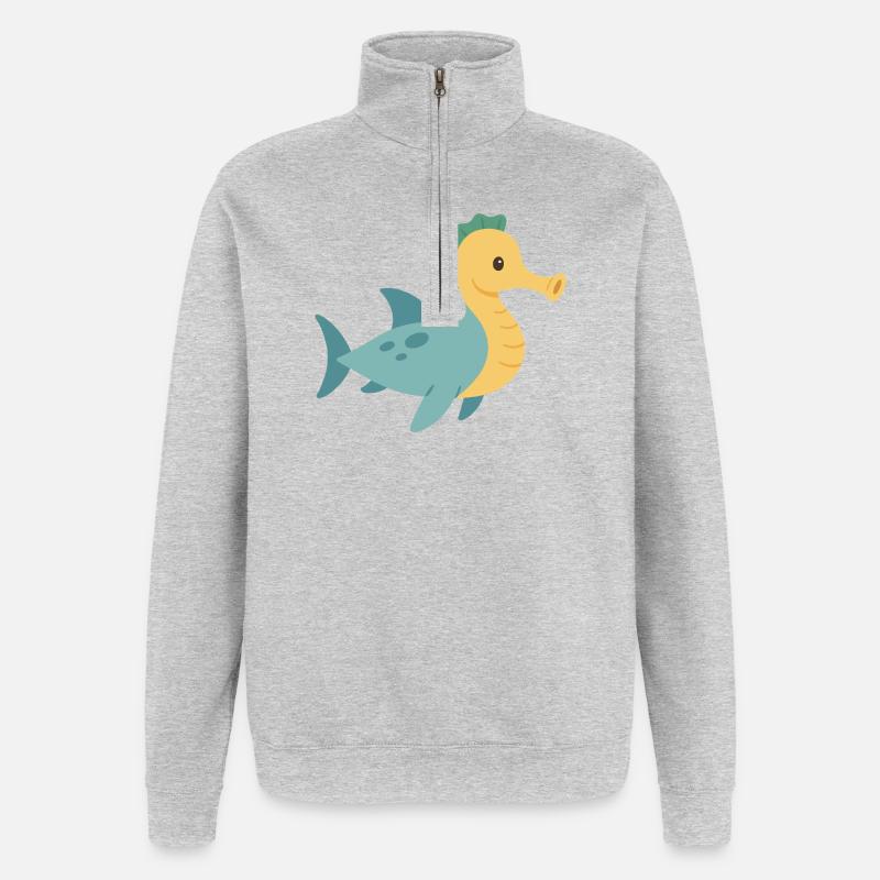 Seepferdchen-Hai im Meer - Quarter-Zip-Sweatshirt - Grau meliert