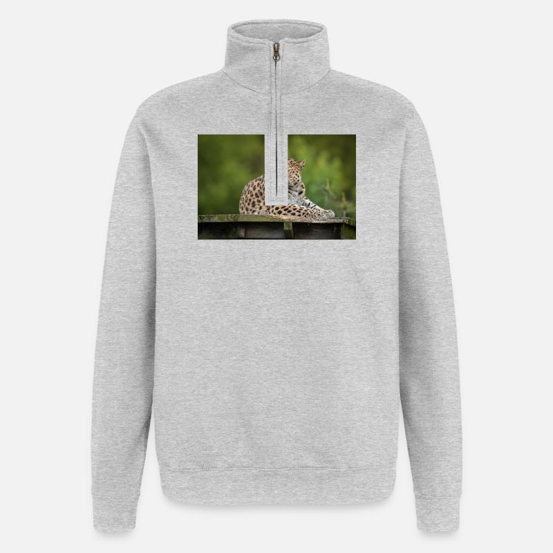 léopard - Sweat à zip 1/4 - gris chiné