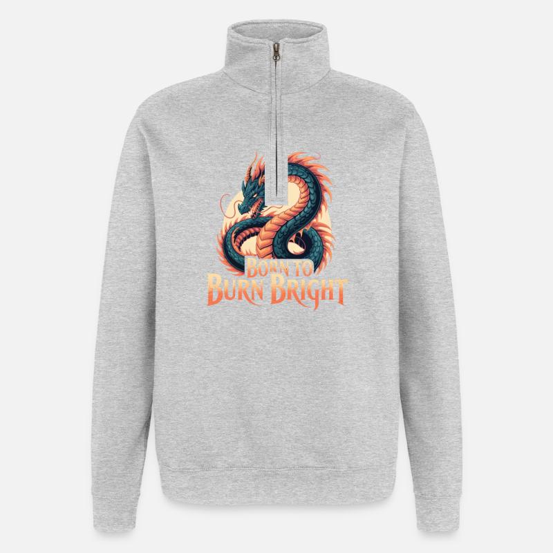 Drache – Born to Burn Bright - Quarter-Zip-Sweatshirt - Grau meliert