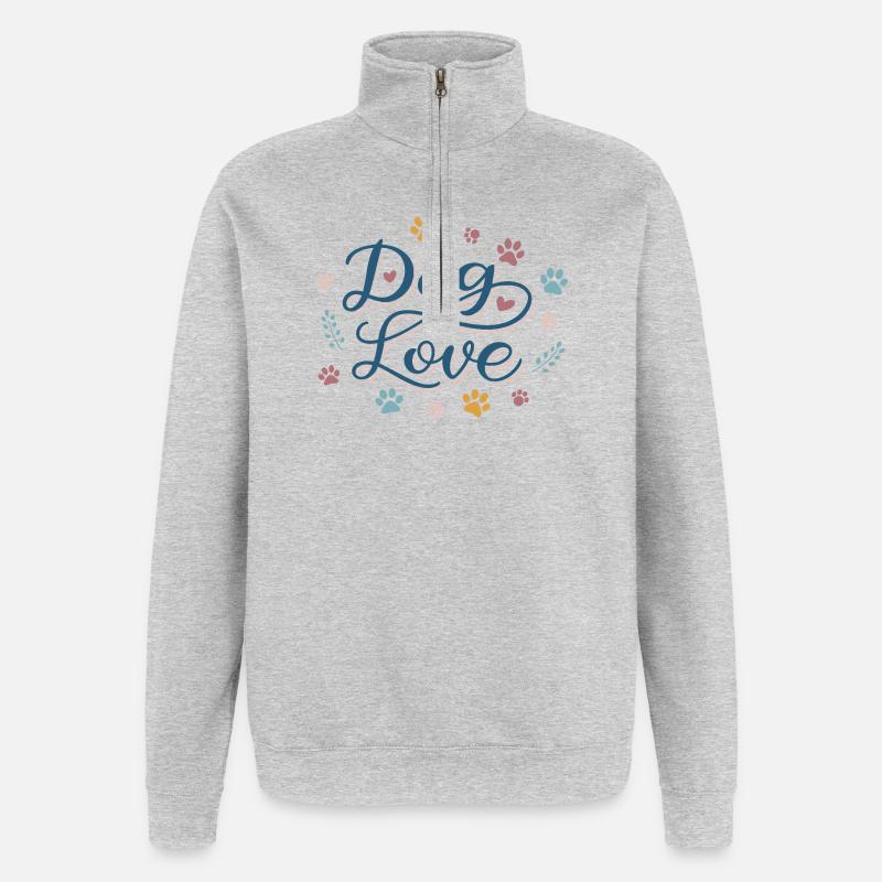 Dog Love Script Pastel Paw - Sweat à zip 1/4 - gris chiné