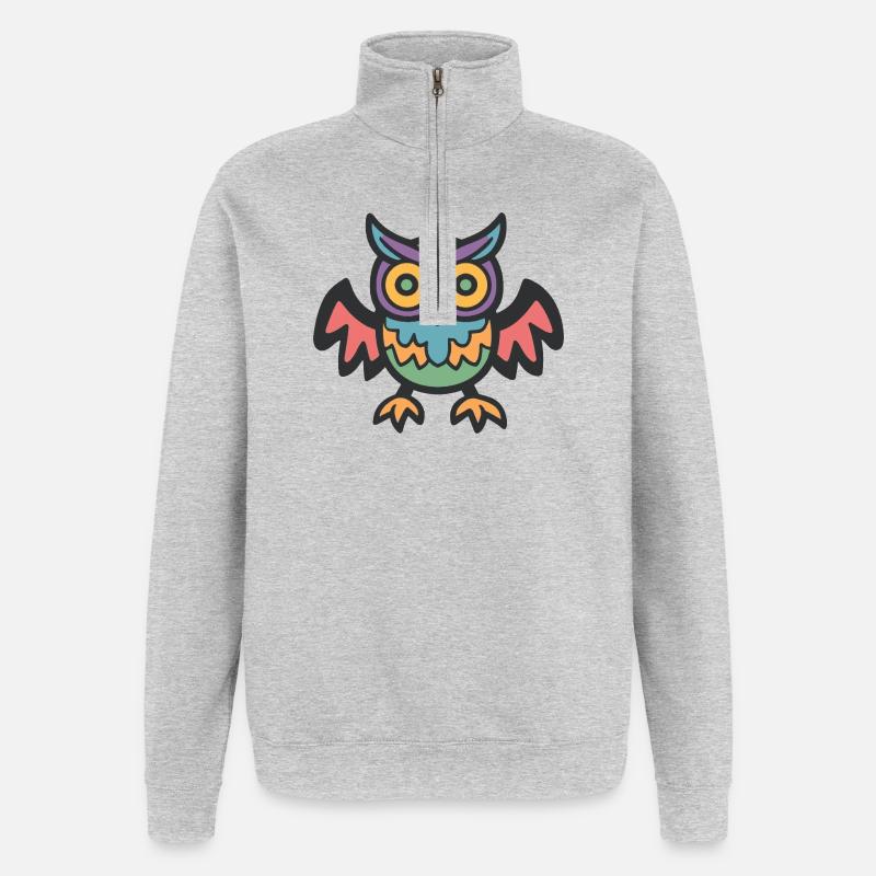 Eule Halloween Zombie - Quarter-Zip-Sweatshirt - Grau meliert