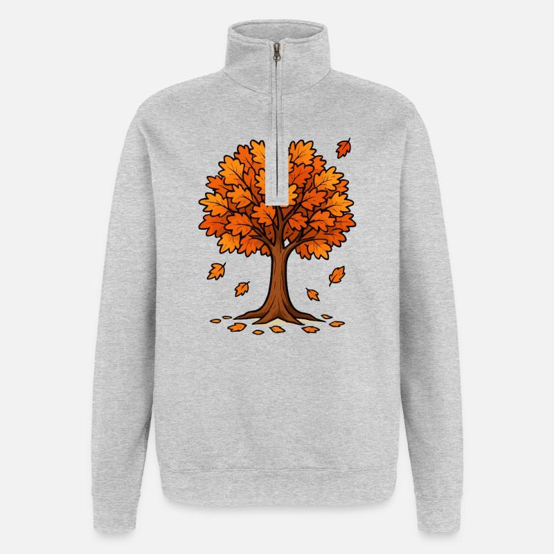 Herbstbaum in Flammorange - Quarter-Zip-Sweatshirt - Grau meliert