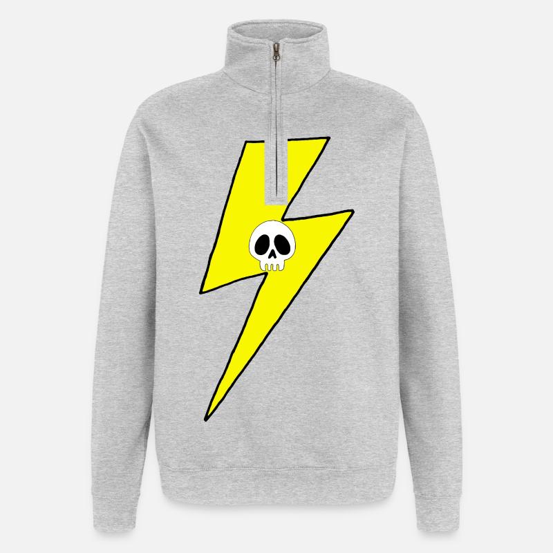 Éclair jaune avec crâne blanc - Sweat à zip 1/4 - gris chiné