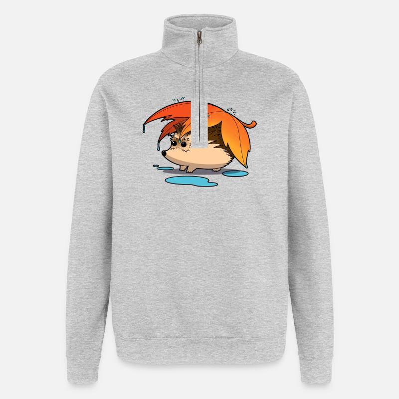 Hérisson sous parapluie feuillu - Sweat à zip 1/4 - gris chiné