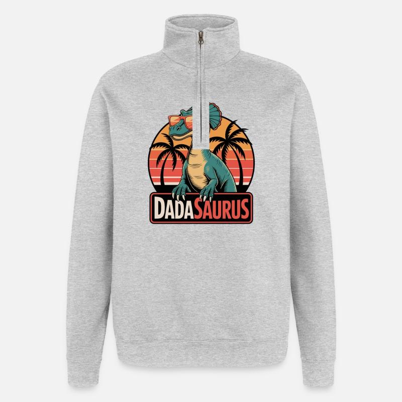 Dadasaurus Cooler Dinosaurier Retro Palmen - Quarter-Zip-Sweatshirt - Grau meliert
