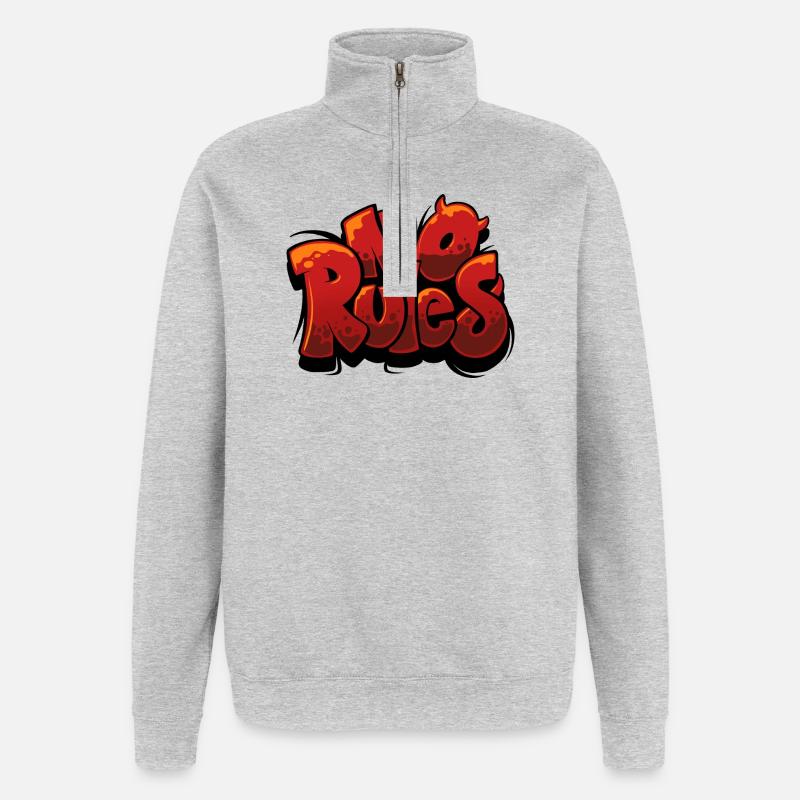 No rules Graffiti Rouge Urbain - Sweat à zip 1/4 - gris chiné